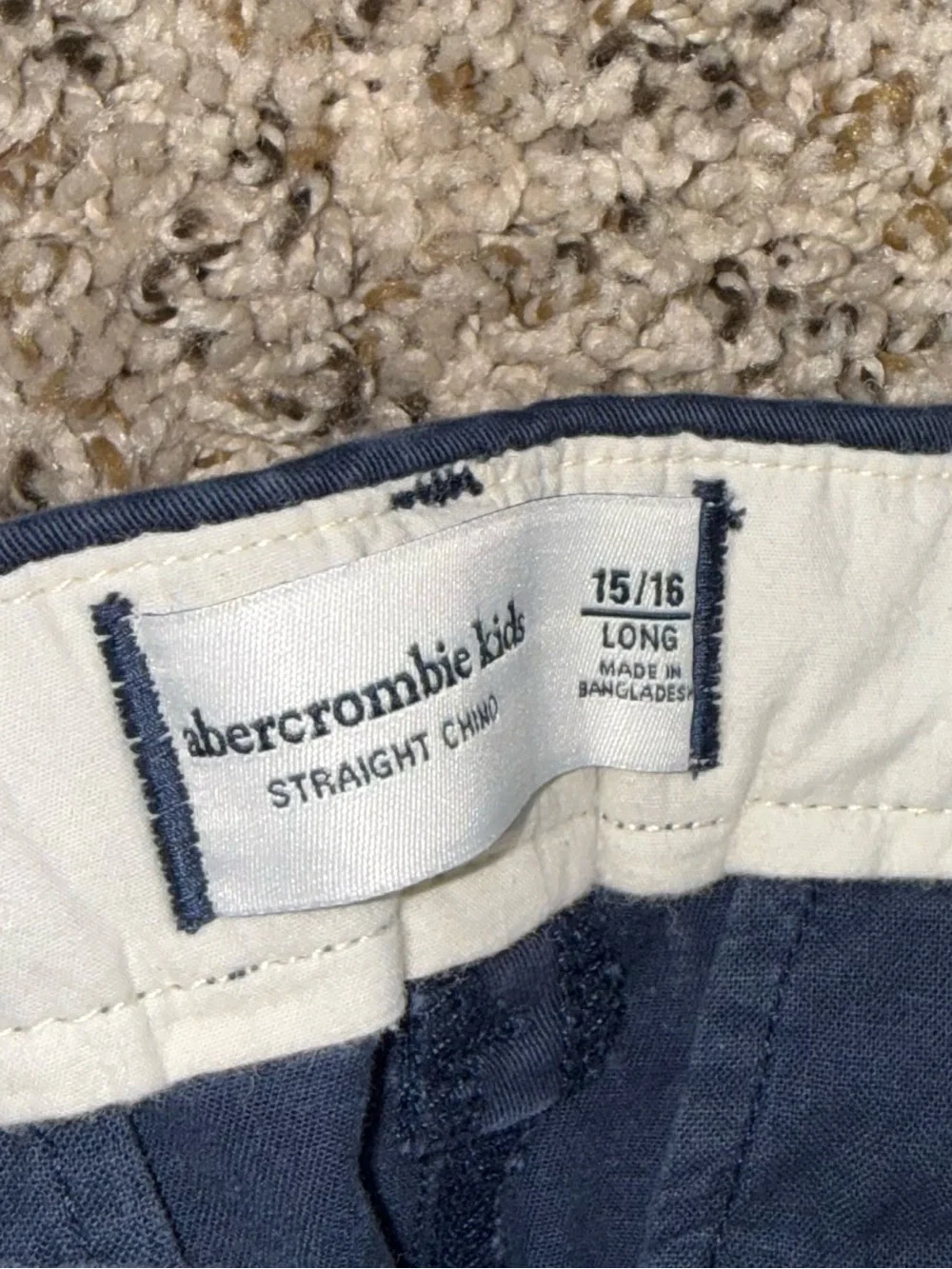 Abercrombie Kids Navy Blue Straight Chino Pants Adjustable Waist Size 15/16 Long